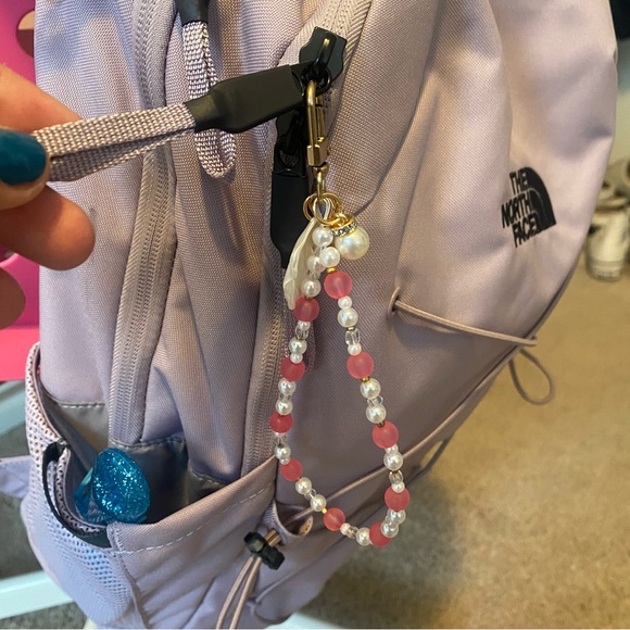 Pink and white beaded keychain - Picture 3 of 3